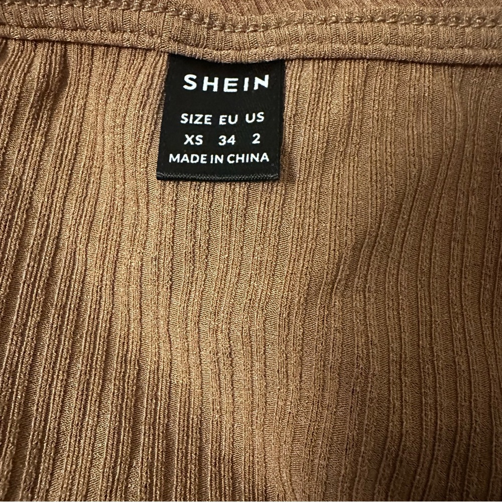 SHEIN Ribbed Tie-Front Peplum Crop Top in Brown - Picture 4 of 4